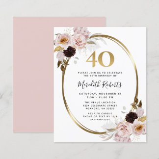 Budget 40. Geburtstag Rose Gold Foil Party Einladu