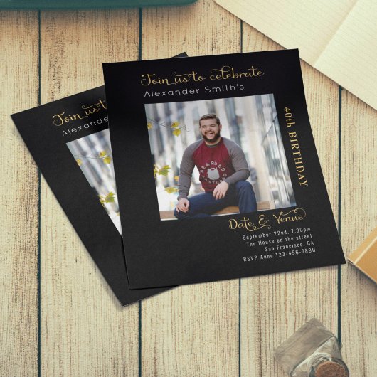 Budget 40. Geburtstag Schwarze Einladung Flyer