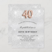 Budget 40. Geburtstag Silbergoldene Rose Einladung (Vorne/Hinten)