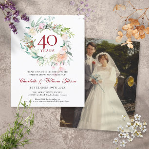 Budget 40. Hochzeitstag Ruby Floral Foto-Einladung