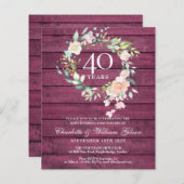 Budget 40 Jubiläum Rustic Ruby Wood Einladung (Vorne/Hinten)