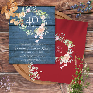 Budget 40. Jubiläums-Rustikal-Rubin-Blumen-Einladu