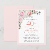 Budget 40. Überraschung Party Pink Floral Einladun (Vorne/Hinten)