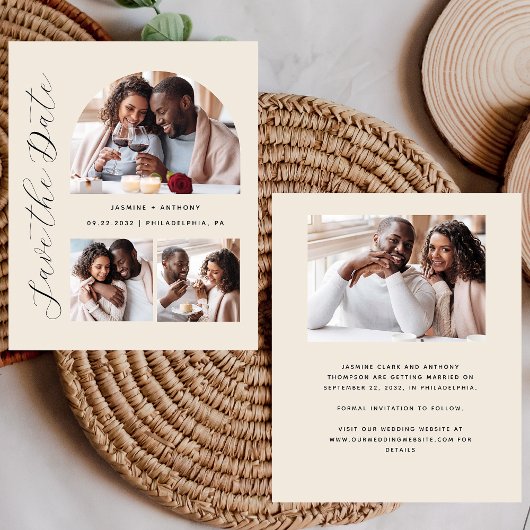 Budget 4-Foto Arch Beige Save the Date