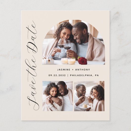 Budget 4-Foto Arch Beige Save the Date (Vorderseite)