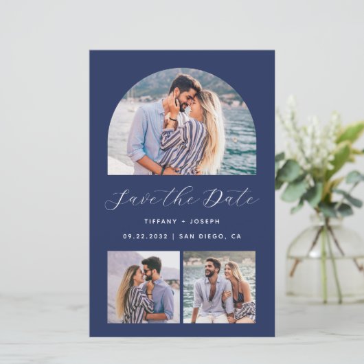 Budget 4 Foto Arch Navy Save the Date (Stehend Vorderseite)