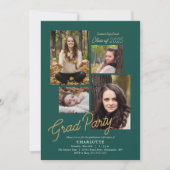 Budget 4 Foto Collage Jade Green Graduation Party Einladung (Vorderseite)