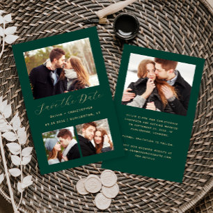 Budget 4 Fotos Smaragdgrün Gold Save-the-Date-Kart