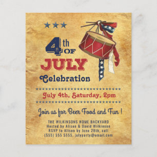 BUDGET 4. Juli Vintage-Trommel-Party-Einladung Flyer