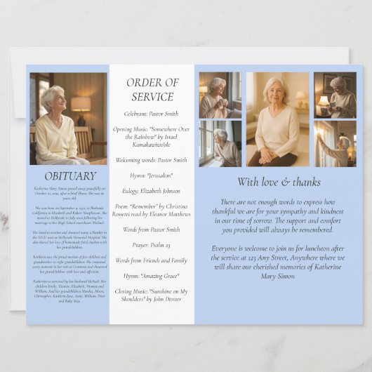 Budget 4 Seite Beerdigung Programm Soft Blue Flora (Rückseite)