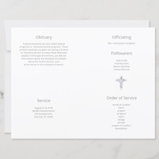 Budget 4-Seiten-Programm zur Blume der Bestattungs (Rückseite)