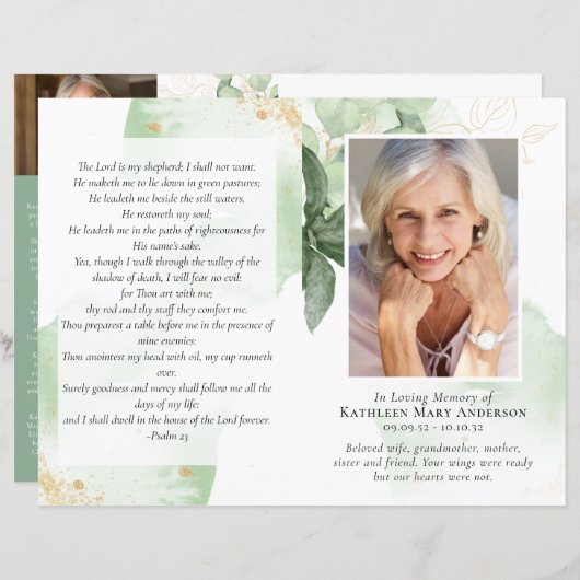 Budget 4-seitiges Programm zur Beerdigung von Grün (Vorne/Hinten)