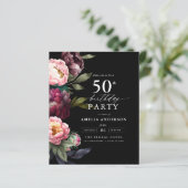 Budget 50. Geburtstag Burgund Floral Einladung (Stehend Vorderseite)