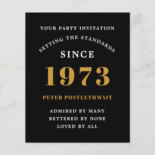 Budget 50. Geburtstag Einladung Black Gold 1973 Flyer (Vorne)