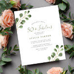 Budget 50. Geburtstag elegante Party Einladung<br><div class="desc">Rustikale moderne minimalistische Aquarell eucalyptus Grünpflanzen Blätter 50. (oder jedes Alter) Erwachsenen Geburtstagsparty BUDGET erschwingliche Einladung. BITTE LESEN SIE DIES VOR DEM KAUF! Dies ist eine preisgünstige Karte, die auf einem Blatt Papier gedruckt wird (jedes Blatt hat eine Karte). Für die beste Vergleichspreisqualität empfehlen wir die Auswahl des Semi-Gloss-Papiertyps (es...</div>