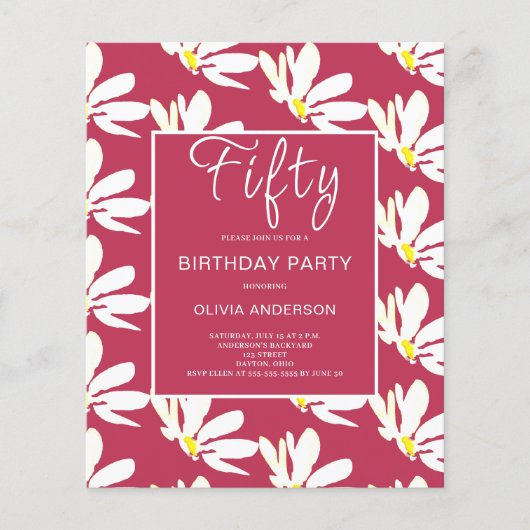 Budget 50. Geburtstag Floral Daisy Einladung Flyer (Vorne)