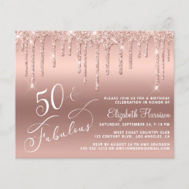 Budget 50. Geburtstag Glitzer Rose Gold Einladung Flyer