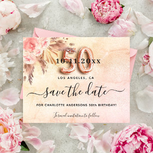 Budget 50. Geburtstag Pampas Rose Save the Date