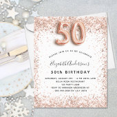 Budget 50. Geburtstag Rose Goldweiße Einladung