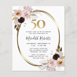Budget 50. Geburtstag Rose und Gold Party Einladun