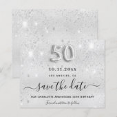 Budget 50. Geburtstag Silber Glitter Save the Date (Vorne/Hinten)