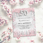 Budget 50. Geburtstag silber rosa Einladung<br><div class="desc">Eine moderne,  stilvolle und glamouröse Einladung zu einer 50. Geburtstagsfeier. Ein Imitat silber aussehender Hintergrund,  dekoriert mit rosa und Imitaten silberne Glitzer Staub. Personalisieren Sie Ihren Namen und Ihre Party-Daten und fügen Sie diese hinzu. Nummer 50 wird mit einem Schriftart im Ballonstil geschrieben,  Skript.</div>