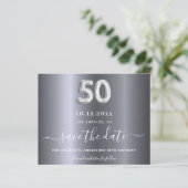 Budget 50. Geburtstag Silbermetall Save the Date (Stehend Vorderseite)