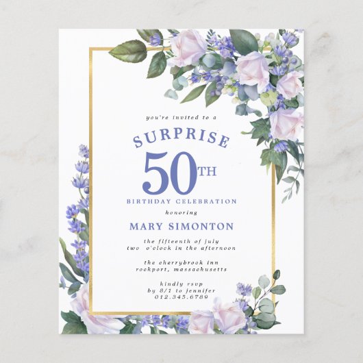 Budget 50. Geburtstag Überraschung Party Einladung (Vorderseite)