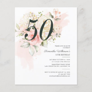 Budget 50. Geburtstagsparty Pink Floral Einladung