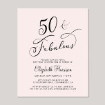 Budget 50. Geburtstagsparty Rosa Einladung<br><div class="desc">Elegante,  schicke und preisgünstige Rosa 50. Geburtstagsfeier mit "50 & Fabulous" in stilvollem Drehbuch. Sie können mit ihrem Namen und den Party-Details personalisieren.</div>