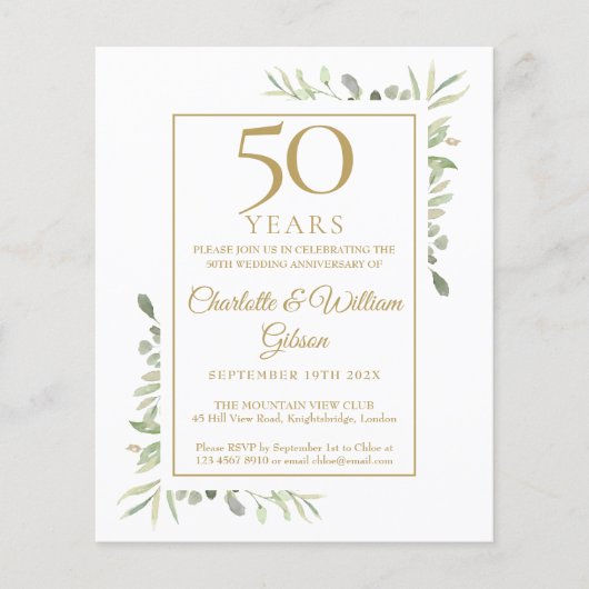 Budget 50. Goldenes Jubiläum Grüne Einladung (Vorderseite)