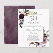 Budget 50 Jahre Jubiläum Einladung Lila rosa Blüte (Vorne/Hinten)