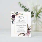 Budget 50 Jahre Jubiläum Einladung Lila rosa Blüte (Stehend Vorderseite)