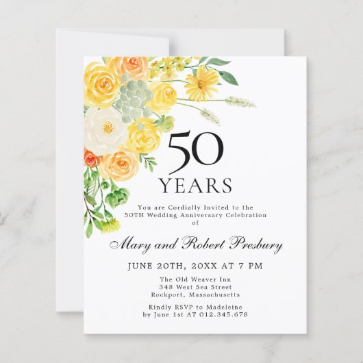 Budget 50 Jahre Jubiläum Gelbe Blüte Einladung (Vorderseite)