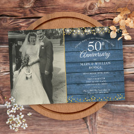 Budget 50 Jubiläum Blue Rustic Foto Einladung