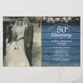 Budget 50 Jubiläum Blue Rustic Foto Einladung (Vorderseite)