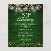 Budget 50 Jubiläum Holz Gold Hearts Einladung (Vorderseite)