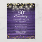 Budget 50 Jubiläum Rustic Gold Hearts Einladung (Vorderseite)