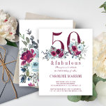 Budget 50 und fabelhafte Blumengeburtseinladung<br><div class="desc">Elegante feminine 50 und fabelhafte 50. Geburtstags BUDGET erschwingliche Einladung mit Aquarellbord und hellstaubigen blauen Rose Bouquets und einer modernen trendigen Typografie-Schrift. Einfach mit Ihren Daten personalisieren! BITTE LESEN SIE DIES VOR DEM KAUF! Dies ist eine preisgünstige Karte, die auf einem Blatt Papier gedruckt wird (jedes Blatt hat eine Karte)....</div>