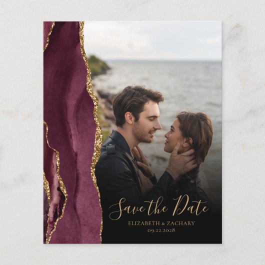 Budget 5 Foto Burgundy Gold Agate Save the Date (Vorderseite)