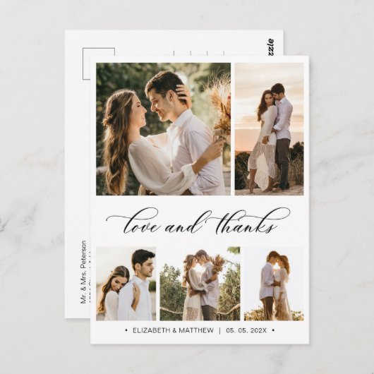 Budget 5 Foto Collage Wedding Danke Postcard Postkarte (Vorne/Hinten)
