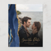 Budget 5 Foto Navy Blue Gold Agate Save the Date (Vorderseite)