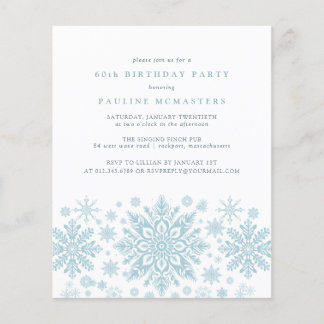BUDGET 60. Geburtstag Blaue Snowflake Einladung