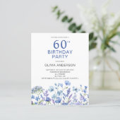 Budget 60. Geburtstag Blauer Flora Einladung (Stehend Vorderseite)
