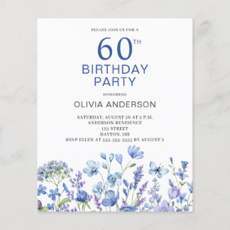 Budget 60. Geburtstag Blauer Flora Einladung