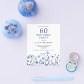 Budget 60. Geburtstag Blauer Flora Einladung Flyer (Einzeln)
