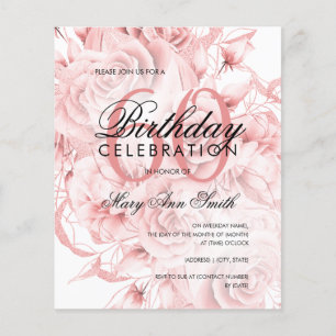 Budget 60. Geburtstag Floral Rose Gold Einladung Flyer