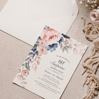 Budget 60. Geburtstag Pink Blumenschrift Einladung