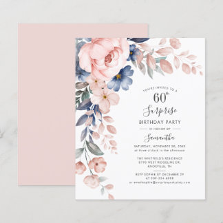 Budget 60. Geburtstag Pink Floral Party Einladung