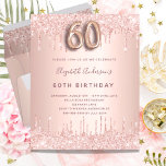 Budget 60. Geburtstag Rose Gold Glitzer Rosa Tropf<br><div class="desc">Eine moderne, stilvolle und glamouröse Einladung zu einer 60. Geburtstagsfeier. Ein Imitat Rose gold metallische Hintergrund mit einem eleganten Imitat Rose Gold Glitzer Tropfen, Farbe Tropfen aussehen. Der Name ist mit einer modernen dunklen Rose goldfarbenen Handschrift geschrieben, die als Stilschrift dient. Personalisieren Sie Ihre Party-Daten und fügen Sie sie hinzu....</div>